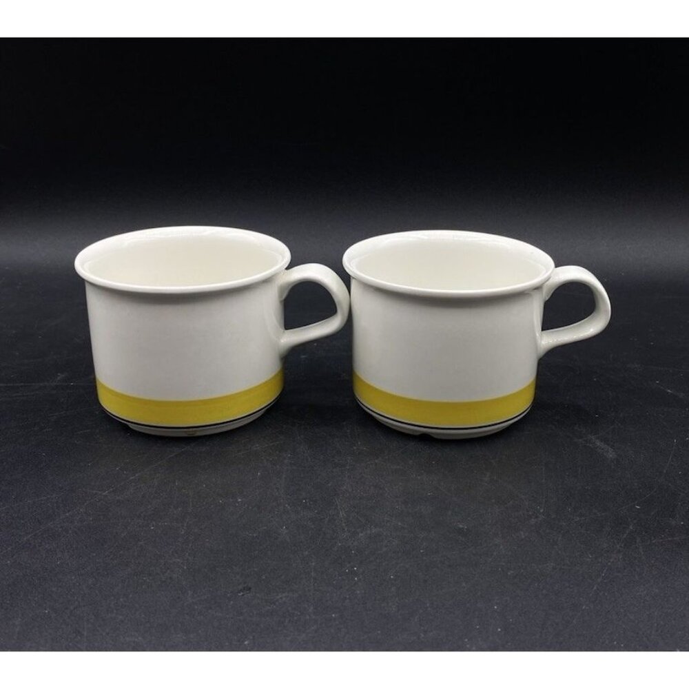 Arabia of Finland Faenza Yellow & Black Stripe Vintage LOT 2 Espresso Cups
